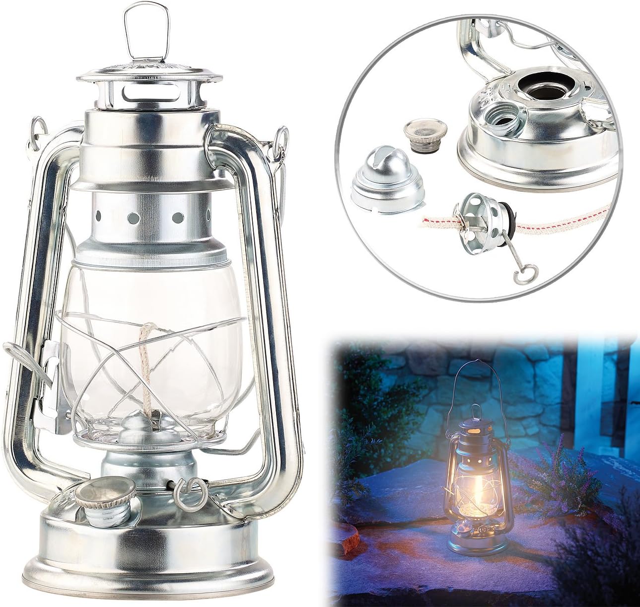 Lunartec lampe-tempête rétro Anika 24 cm – aspect zinc