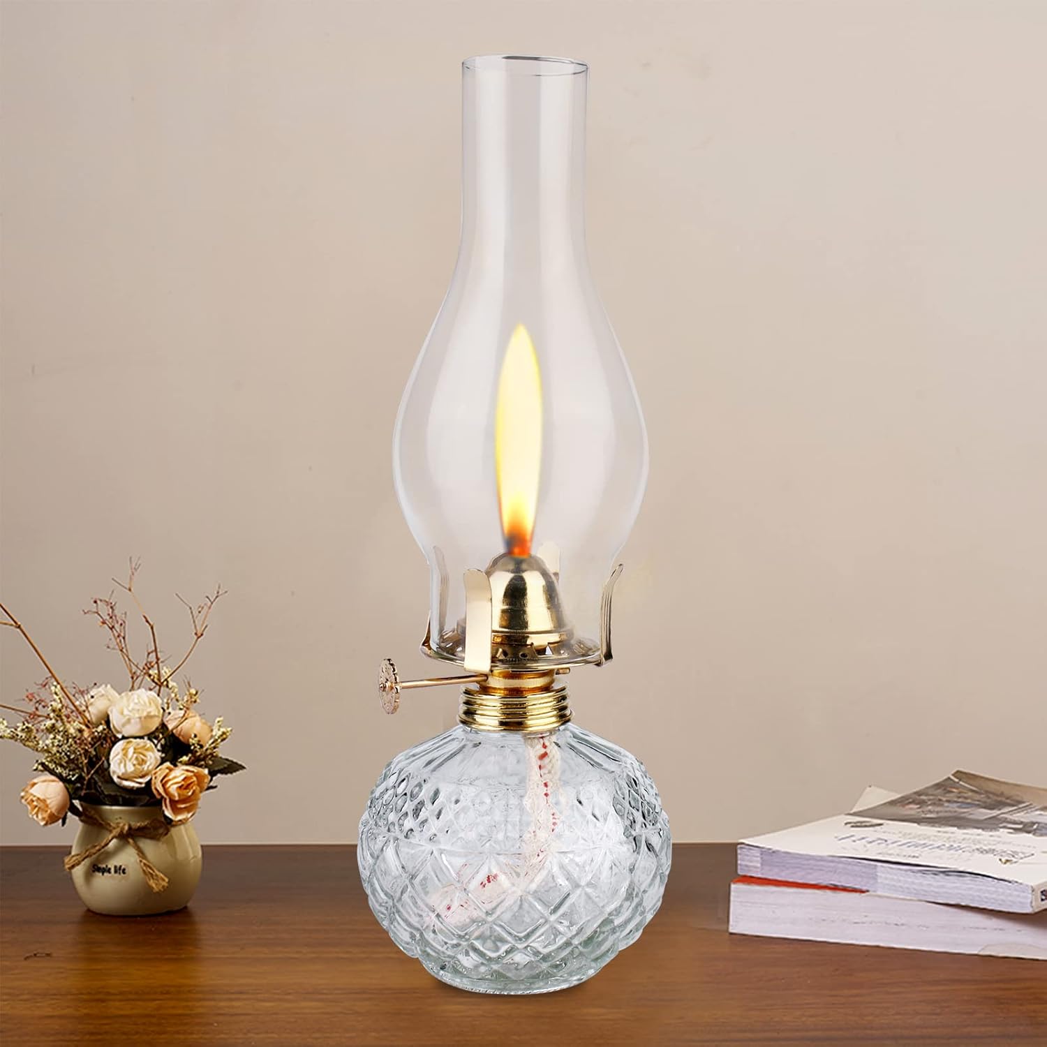 Lampe à huile intérieure vintage – verre transparent réglable