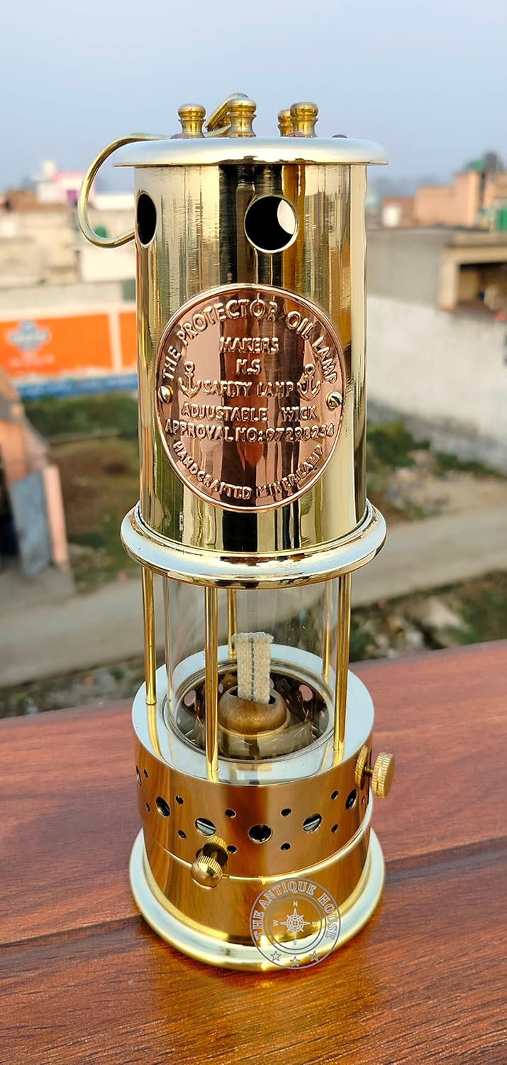 Grande lanterne vintage en laiton massif – lampe à pétrole pour bateau