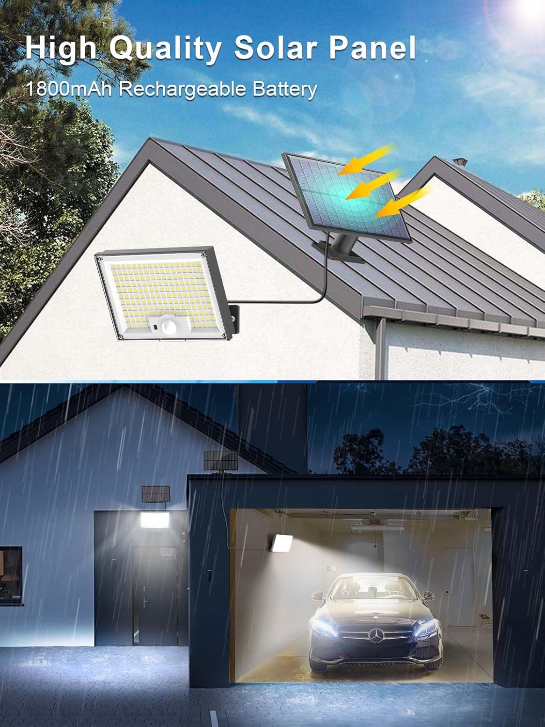 Lampe solaire extérieur 172 LED détecteur de mouvement 3 modes câble 5 m