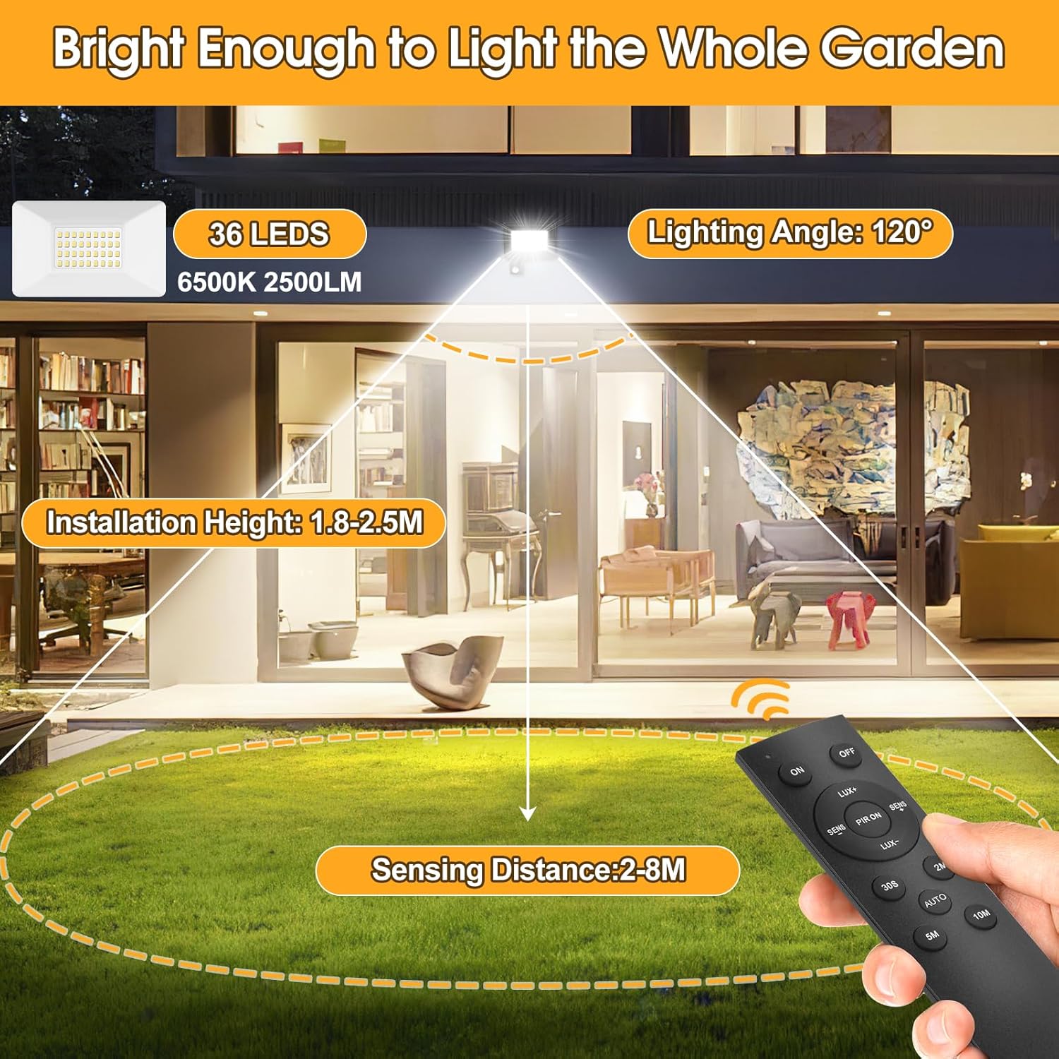 Lot de 2 projecteurs LED extérieur 30W avec détecteur de mouvement IP66 télécommande