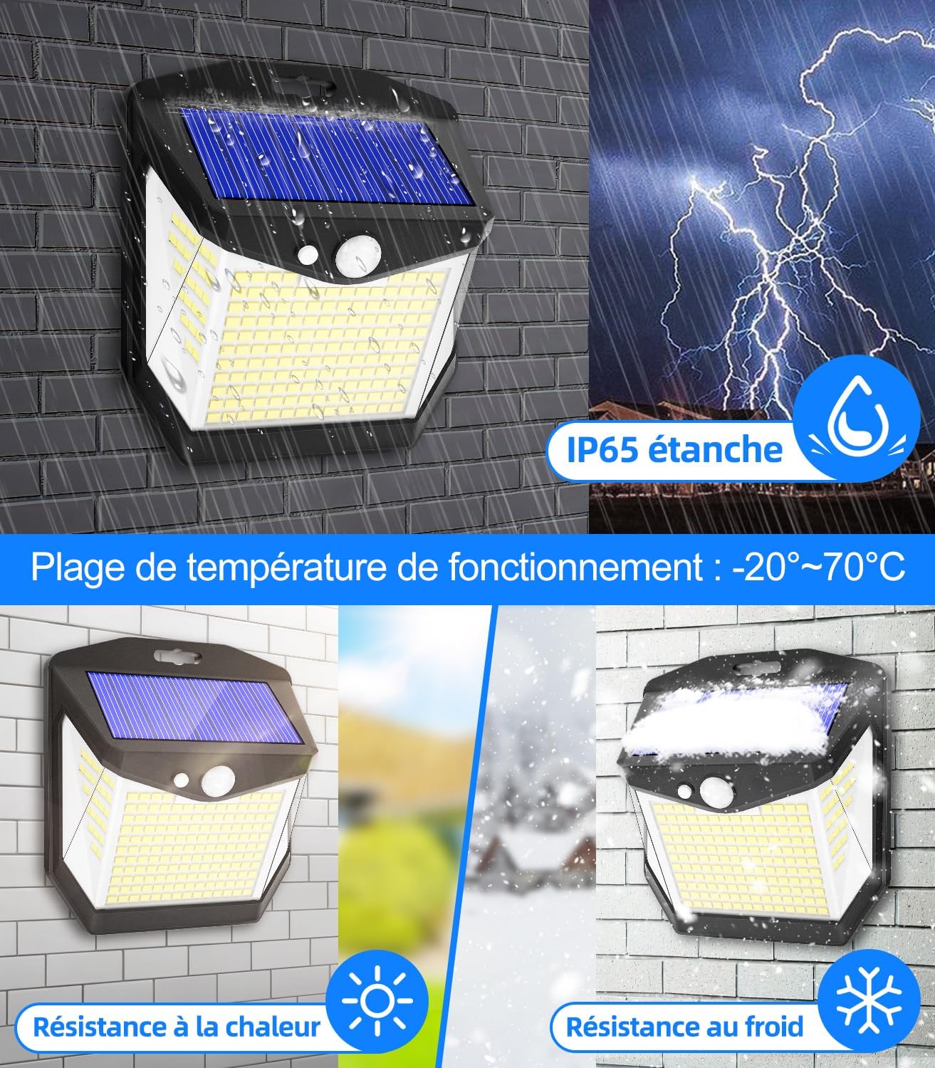 Vamrange lot de 4 lampes solaires extérieur 24h LED détecteur de mouvement IP65