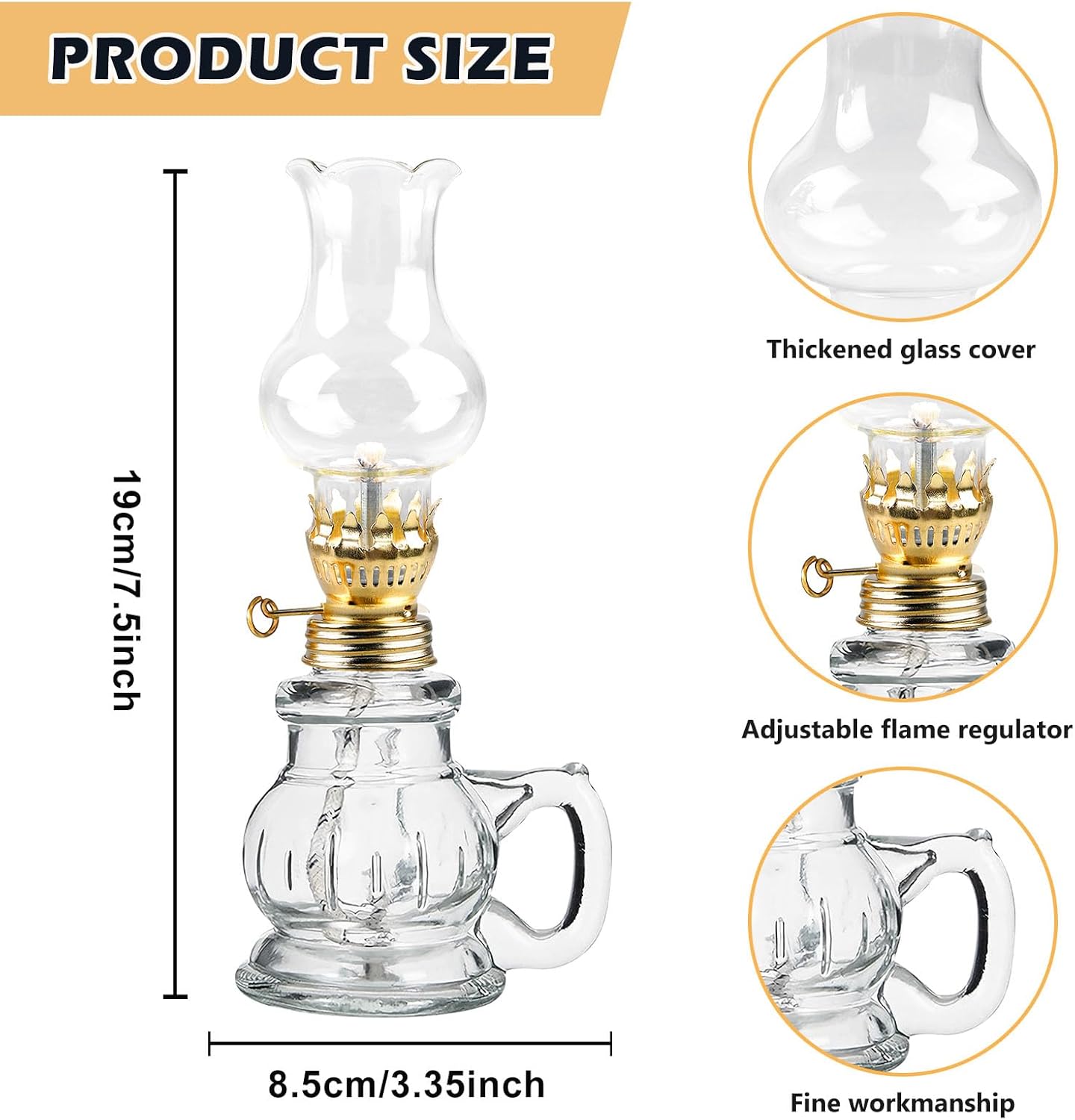 Duo de lampes à huile vintage – verre transparent coupe-vent