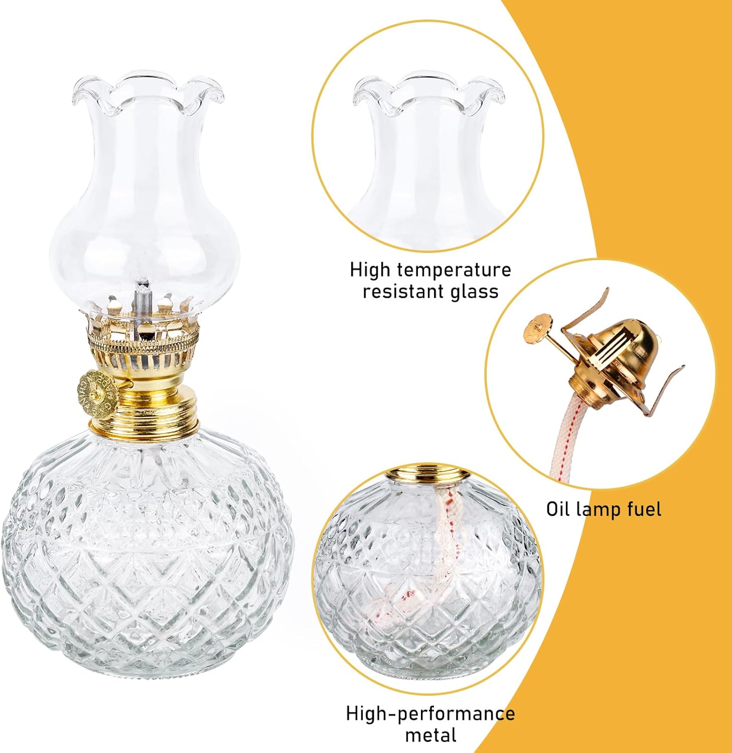 Lot de 2 lampes à huile vintage en verre – luminosité réglable